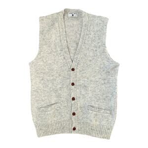 Vtg Robert Bruce Wool Sweater Vest Men's Size Large Gray Button Up Grandpacore